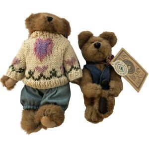 2x Boyds Bears Sweater Bear &Raeburn Bear Bearware Jean Vest & Bow Tie 7” #4658